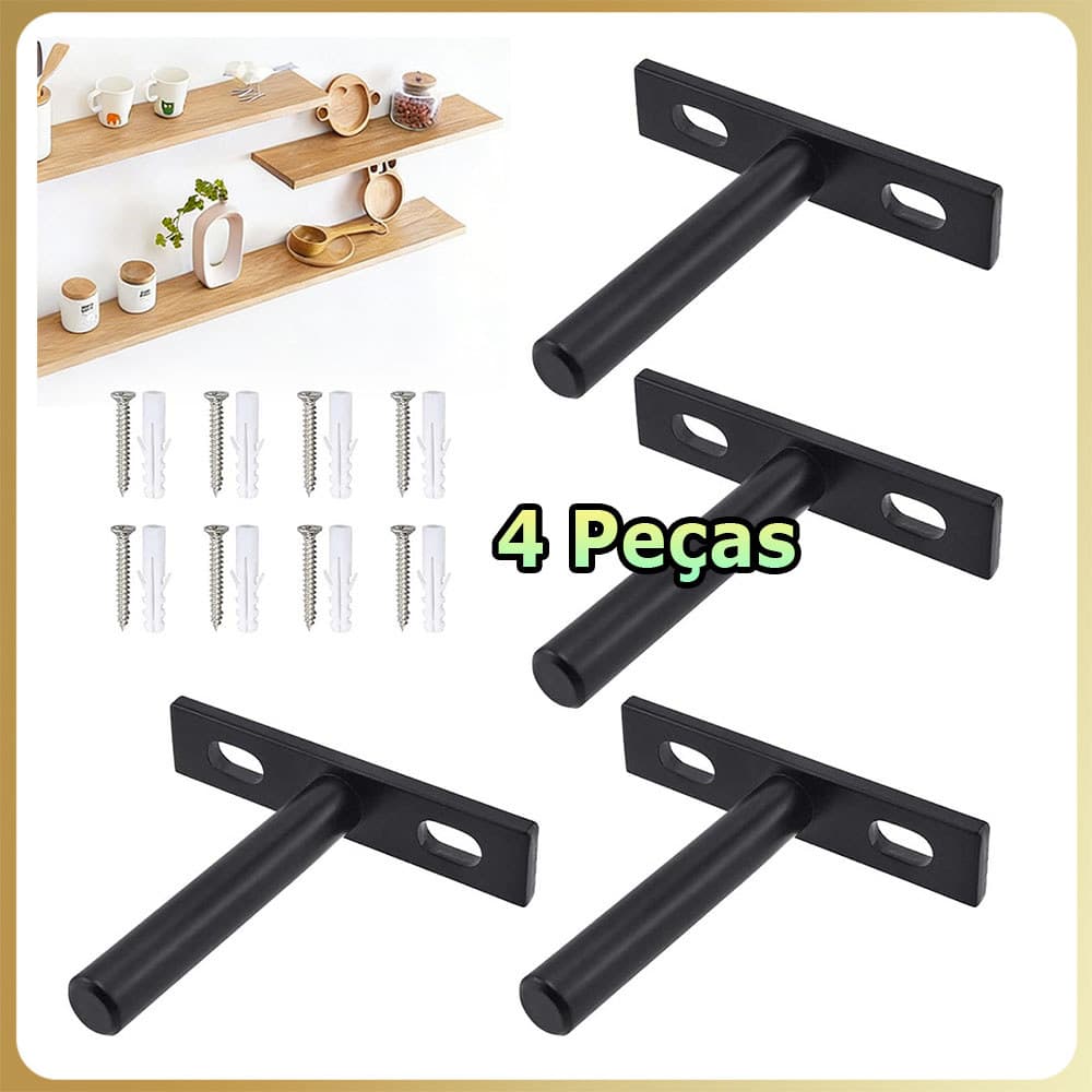 Kit 4 Preto Suporte oculto para prateleira flutuante suporte para prateleira de parede parafusos e buchas de expansão