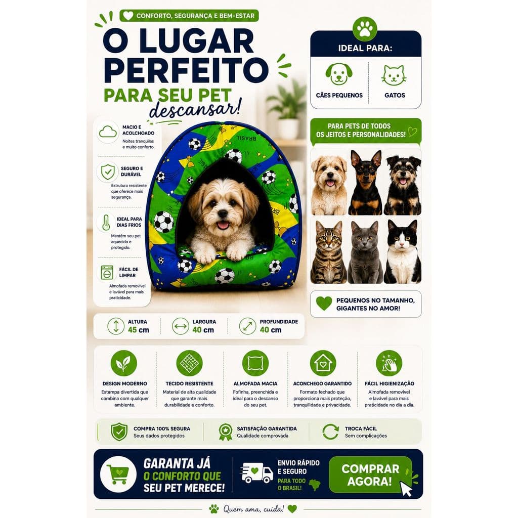 Casinha Pet Copa do Mundo Brasil Caminha Iglu para Cães e Gatos Pequenos