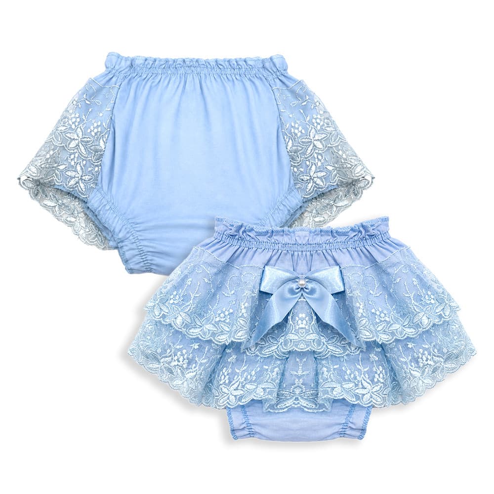Calcinha Infantil Bordada em Organza com Laço Perolado Cobre Fralda