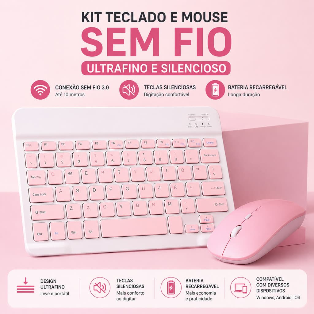 Teclado Sem Fio  por Bluetooth  com Mouse a pilha  e cabo USB - 10 Polegadas(verde claro)