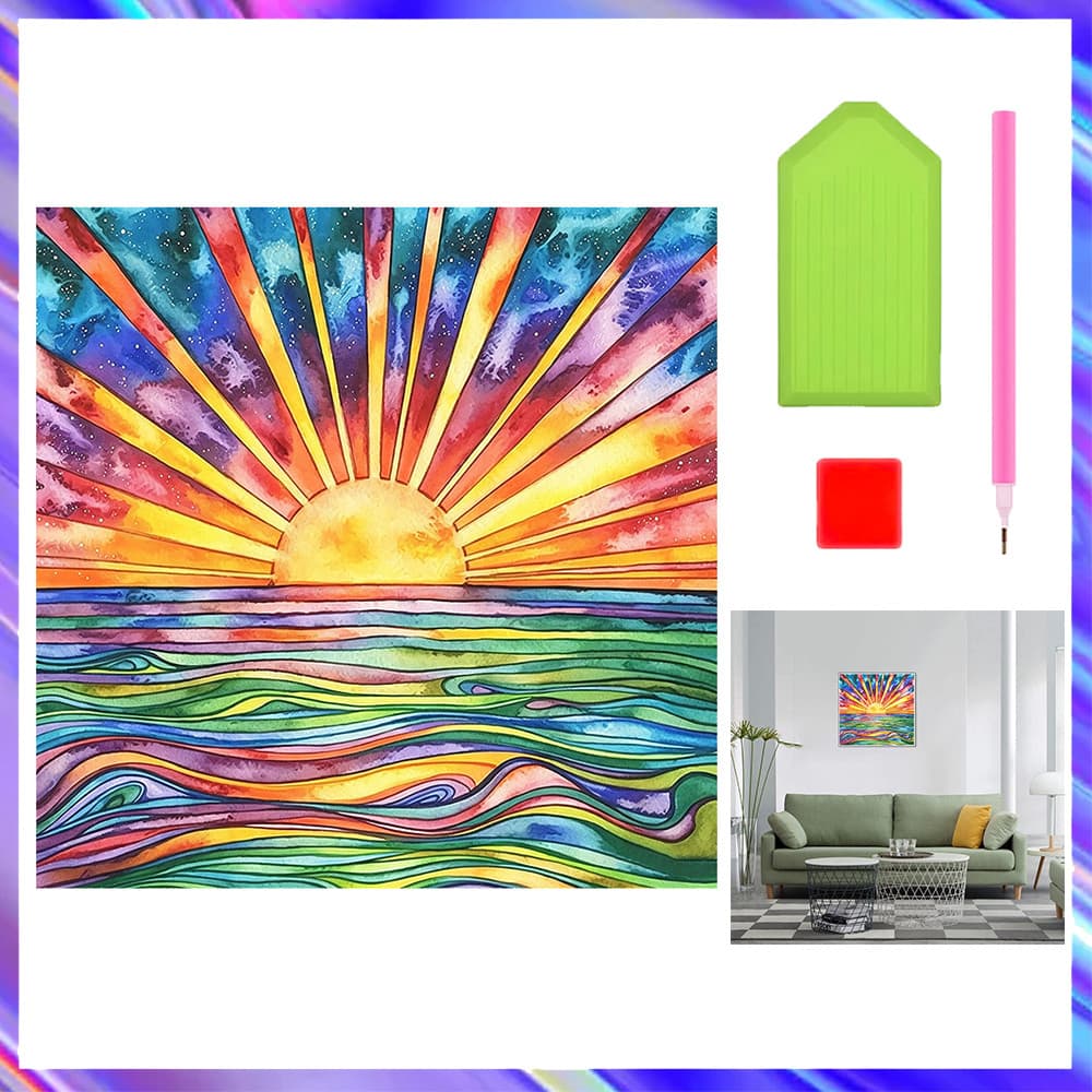 30x30cm, Conjunto de 5D Nascer do sol no mar Diamante Arte Pintura DIY Diamante quadrados, pintura diamante para adultos