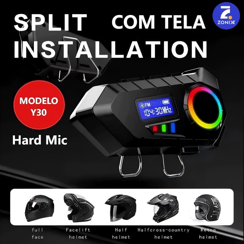 Fone De Ouvido Sem Fio Bluetooth 5.4 Para Capacete De Motocicleta Fones Com Redução De Ruído IPX6 À Prova D'água Zonix