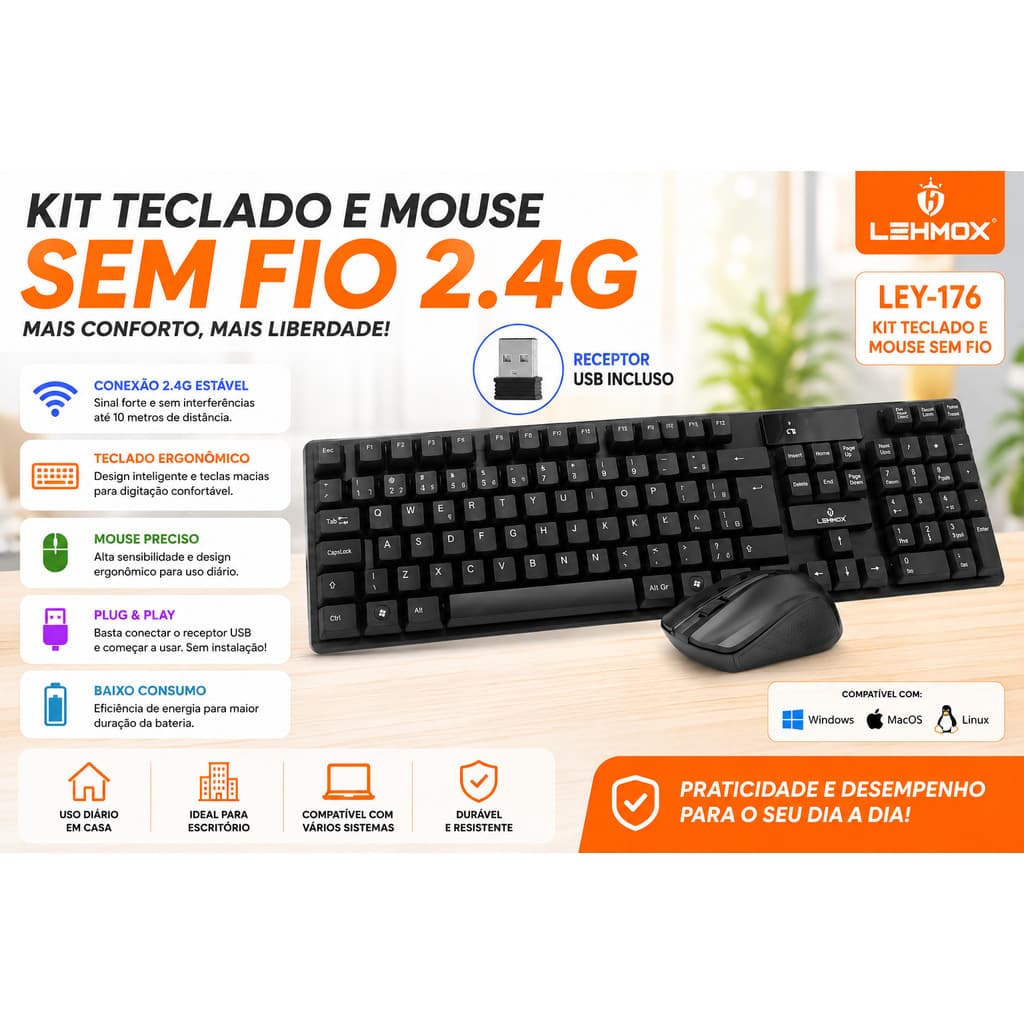 Kit Teclado E Mouse Sem Fio Cor do mouse Preto Cor do teclado Preto