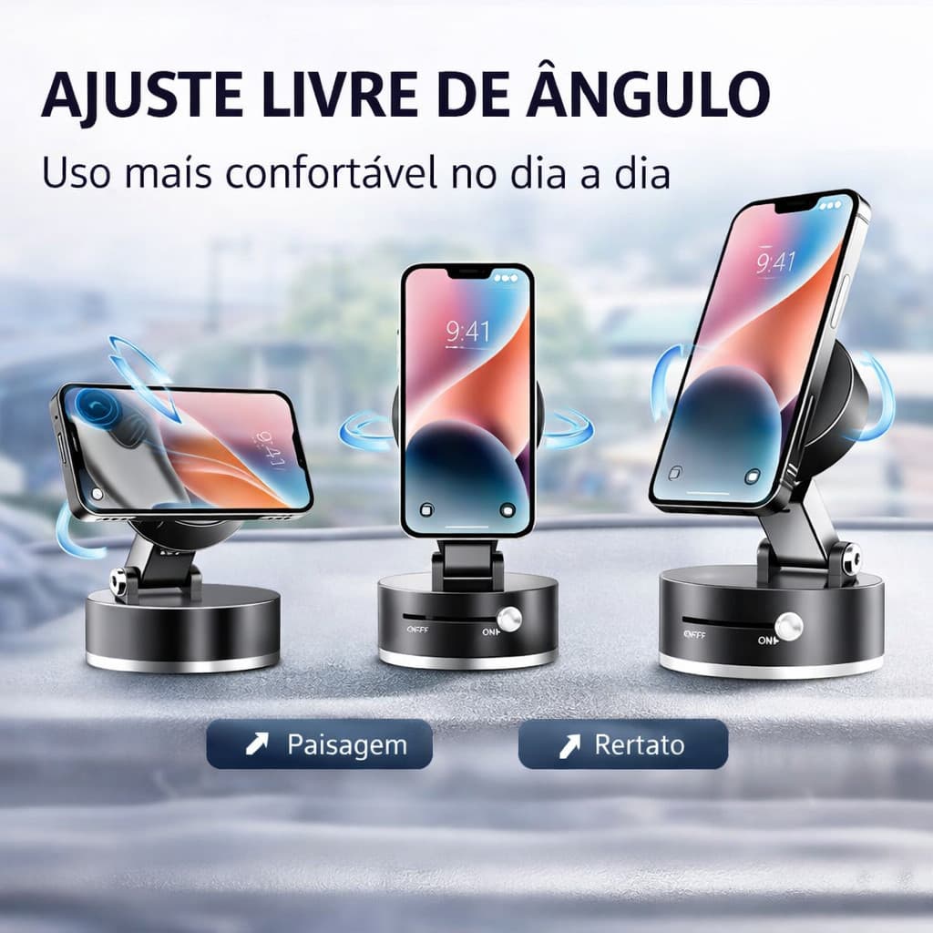 Suporte Veicular Magnético com Vácuo Carregador 4 em 1 USB Tipo C Retrátil Carga Rápida Celular Carro ANJGG BRASIL