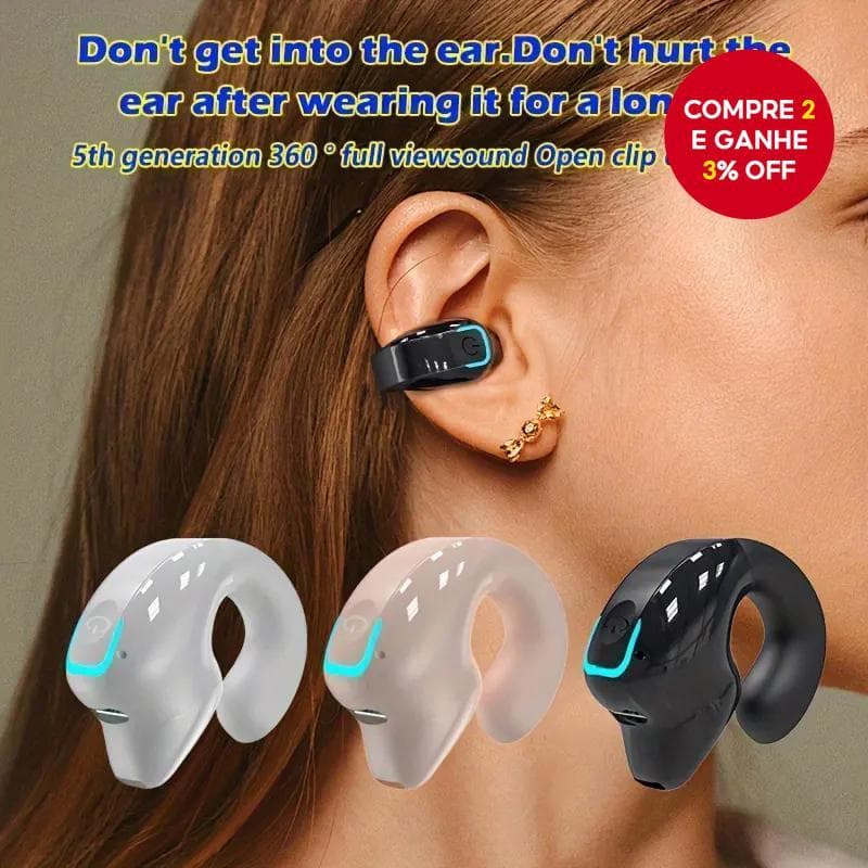 Clipes De Orelha Em Fones De Ouvido Negócios Sem Fio Bluetooth 5.3-Único Gancho OWS Driver Chamada Handsfree Leve Confor