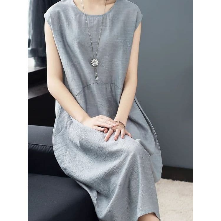 2026 verão novo estilo vestido feminino verão cor sólida literário vestido longo simples atmosfera Casual vestido longo 