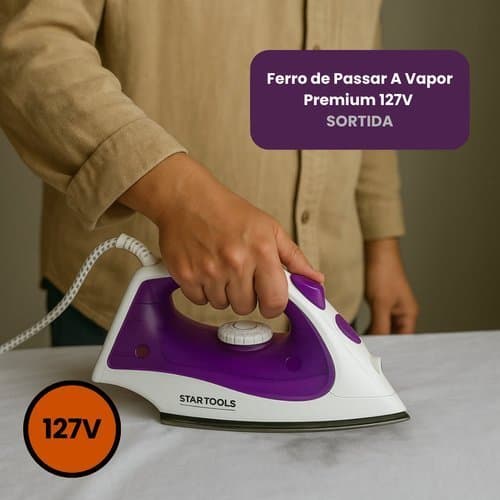 Ferro de Passar A Vapor Premium 127V - Cor Sortida (Roxa, Azul ou Cinza)