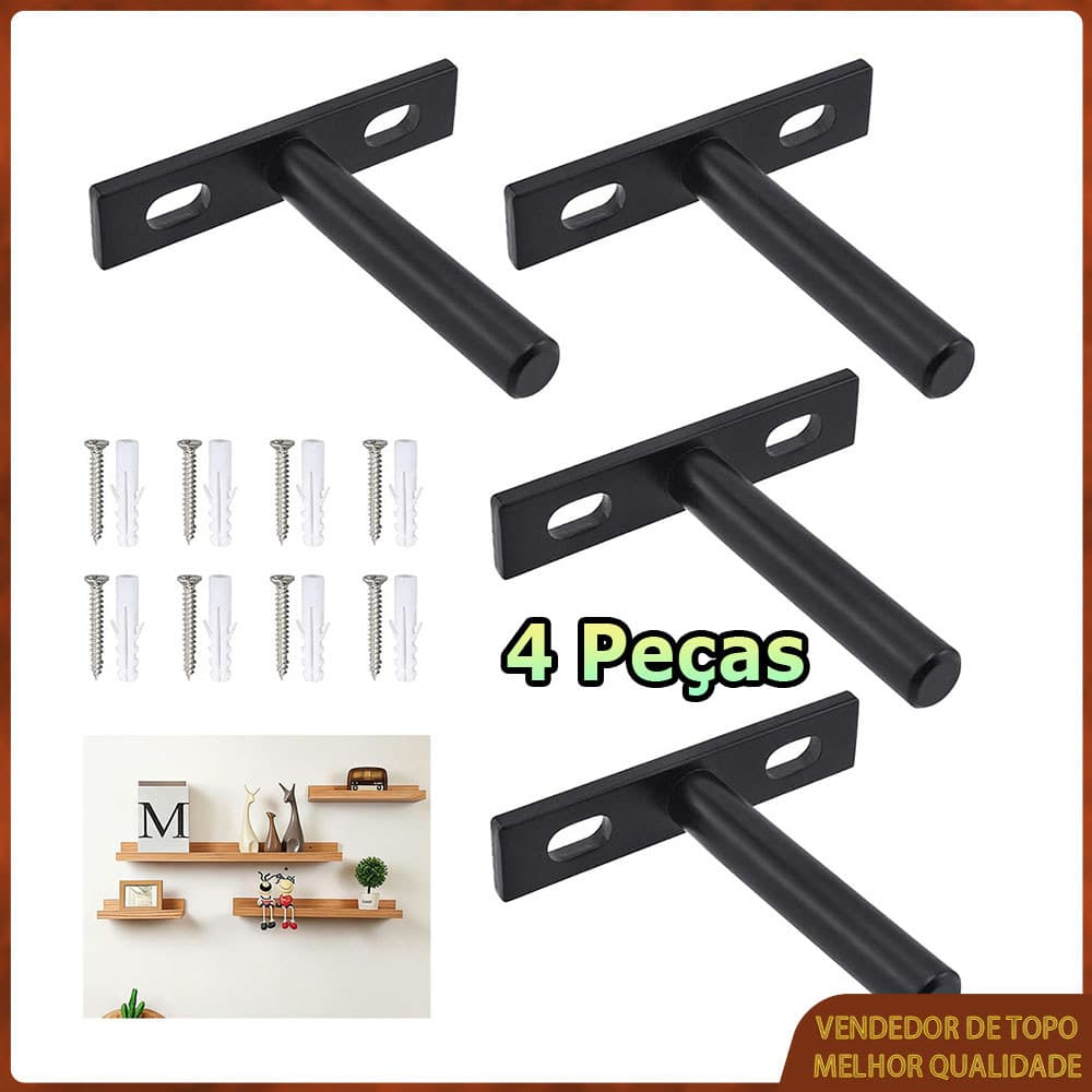 Kit 4 Preto Suportes para prateleiras suspensas montados na parede suportes invisíveis para prateleiras suportes ocultos