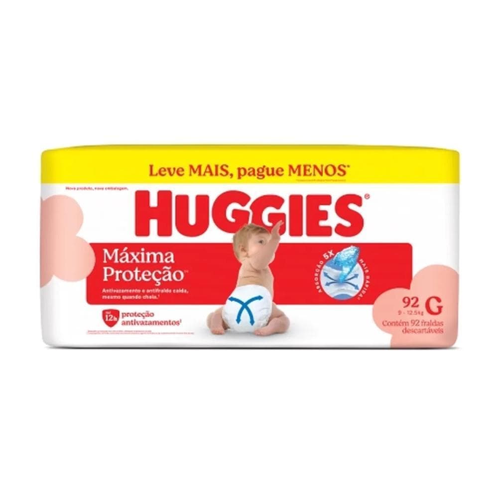 Fralda Descartável Infantil Huggies Máxima Proteção G Pacote 92 Unidades Leve Mais Pague Menos