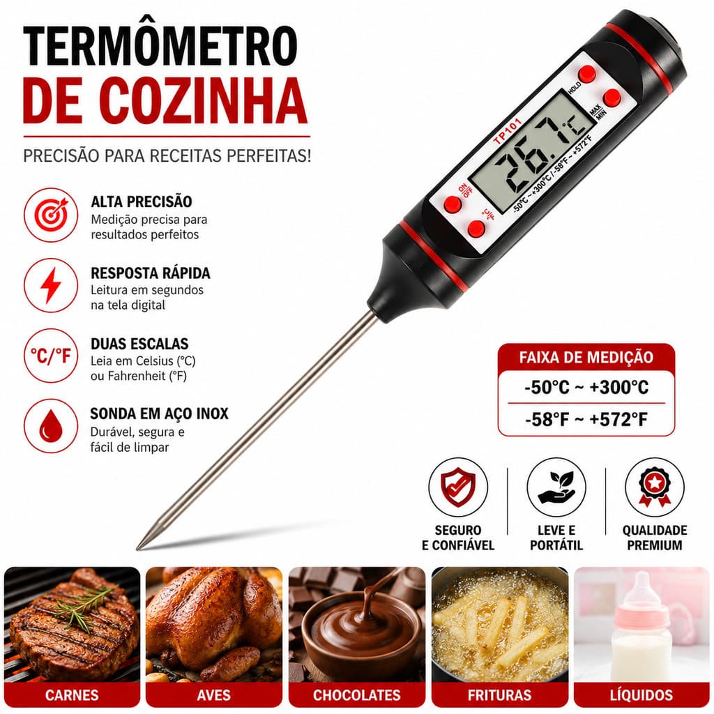Termômetro Digital Espeto Para Cozinha Culinário Churrasco Leite Doces Carnes Alta Precisão