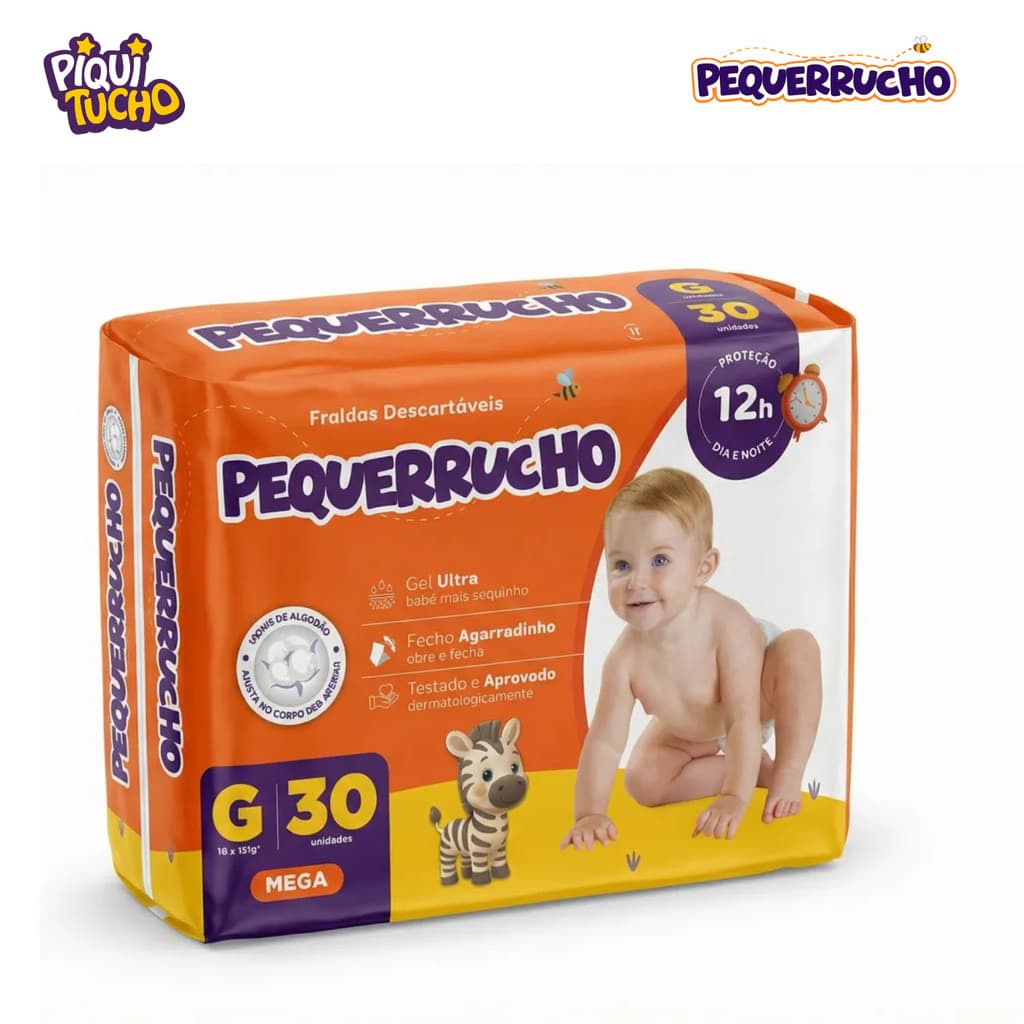 Fralda Cremer Pequerrucho | Tamanho G | 30 unidades |  9 a 13kg | Extra Absorção, Conforto Bebê
