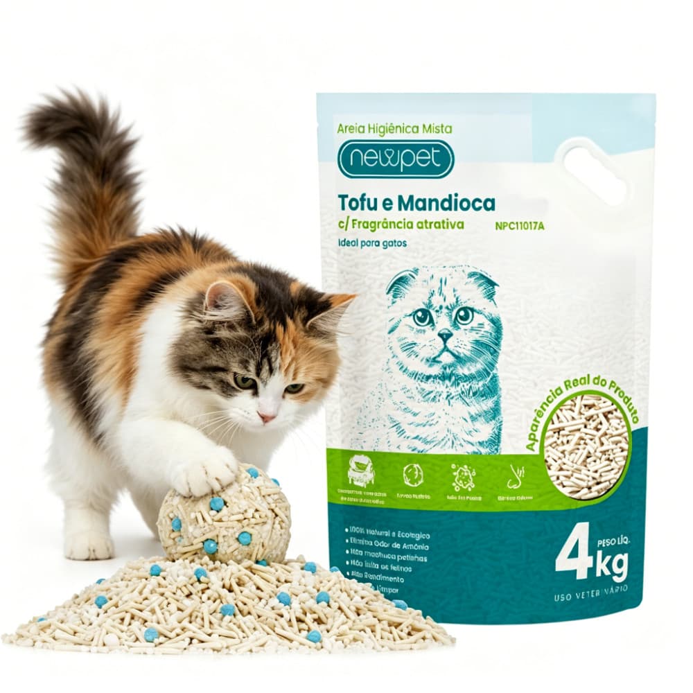Newpet 4 kg Areia Sanitária Higiênica Para Gatos Anti Odor Tofu Cassava