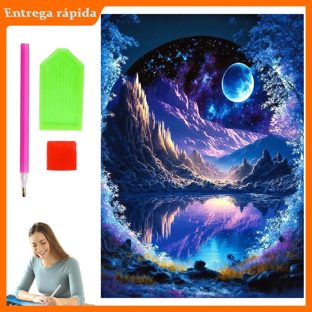 5D DIY pintura diamante redondo lua azul paisagem visão noturna pintura diamante 30x40cm