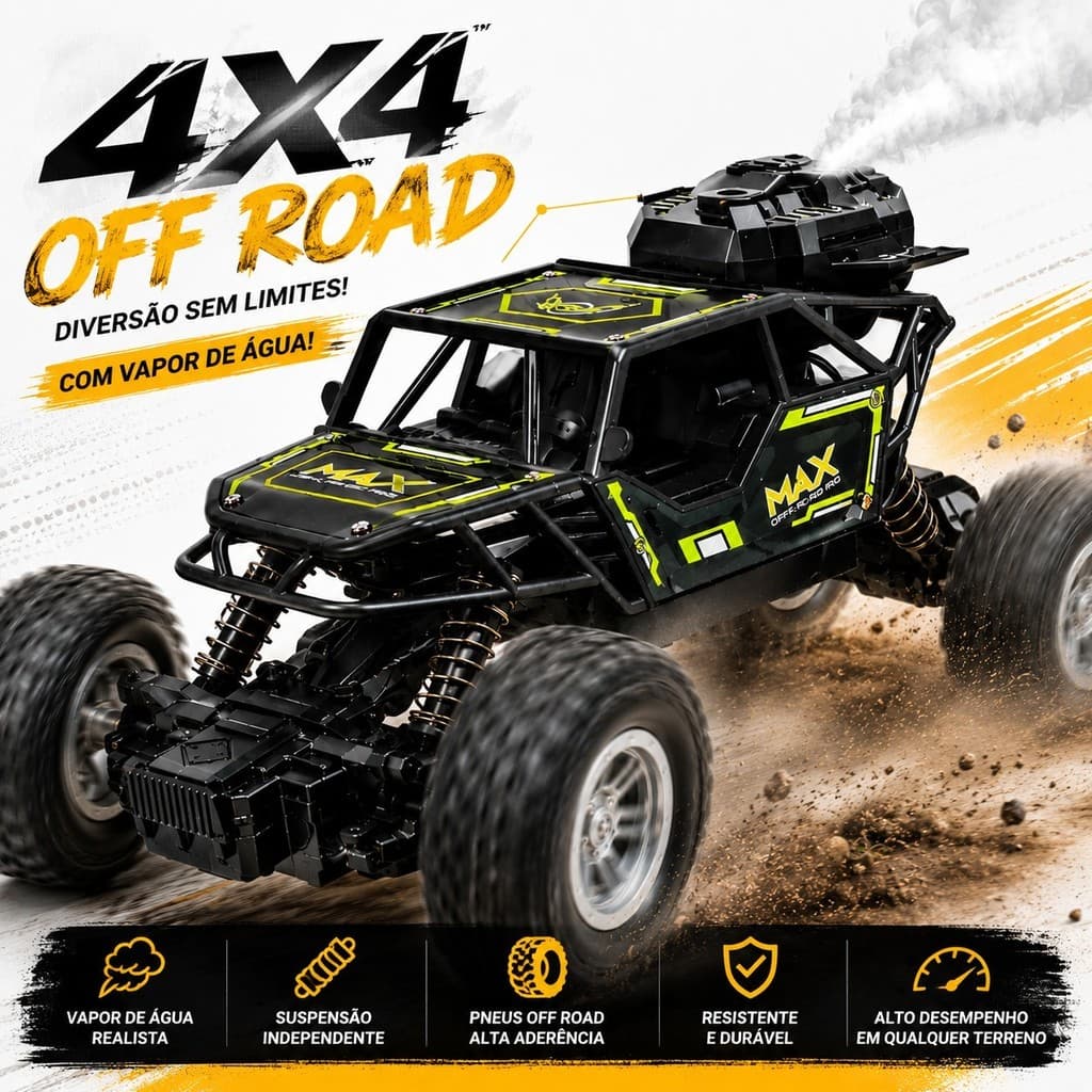 Carrinho Controle Remoto 4x4 Off Road Com Vapor De Água Recarregável Infantil