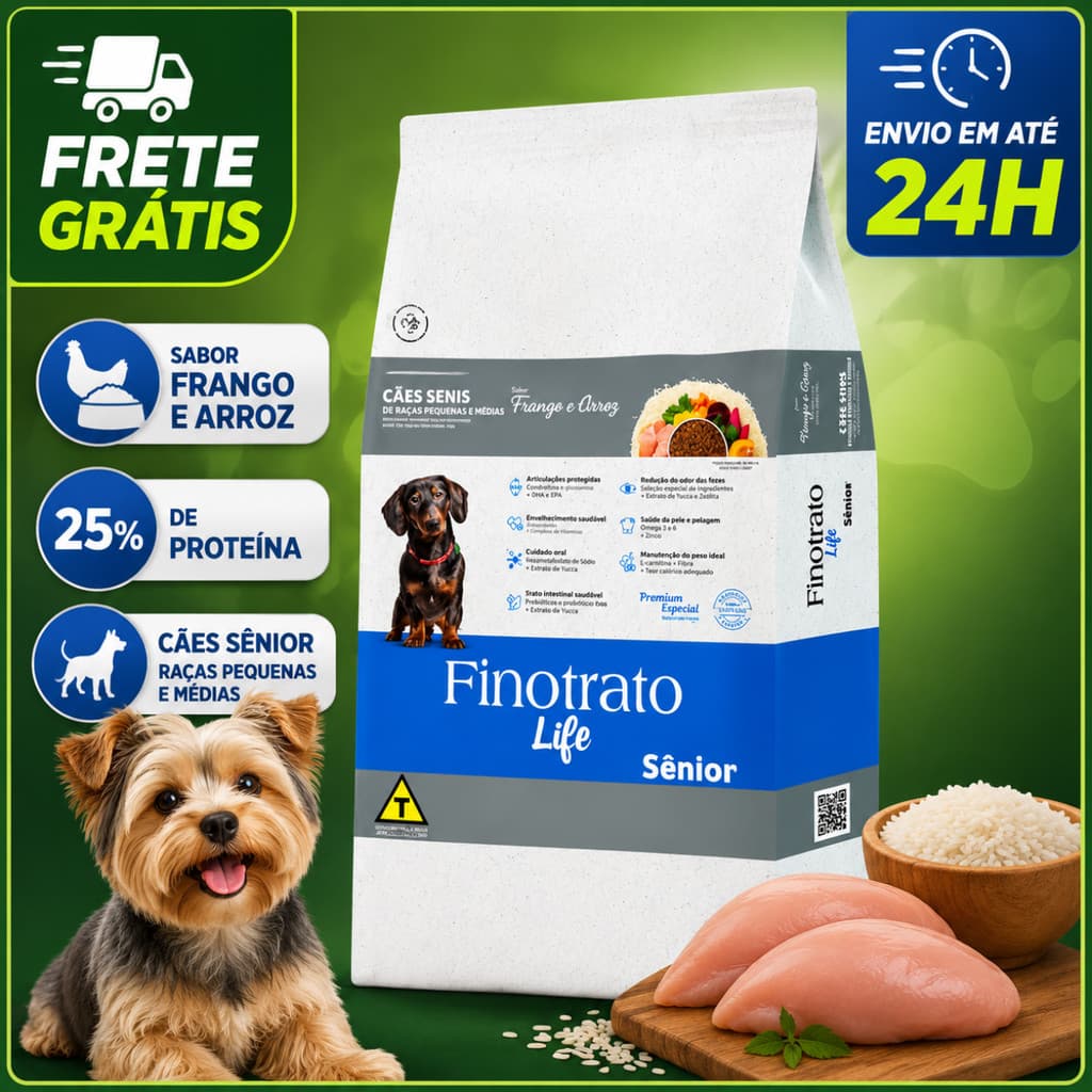 Finotrato Prime 3kg Ração Para Cachorro Sênior  Raças Pequenas e Médias Sabor Frango e Arroz