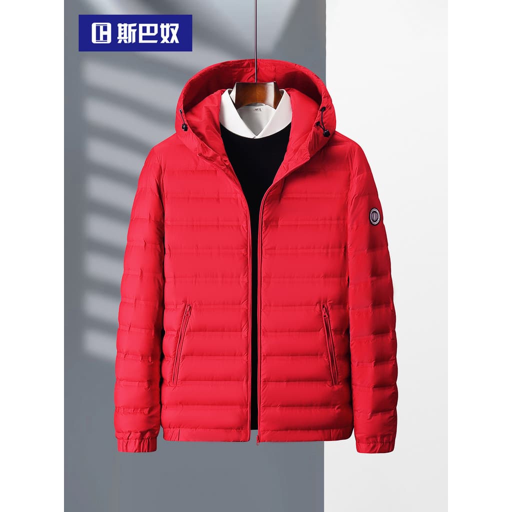 90 pato para baixo 丨 Spino leve jaqueta masculina estilo curto 2026 outono inverno nova jaqueta vermelha masculina quent