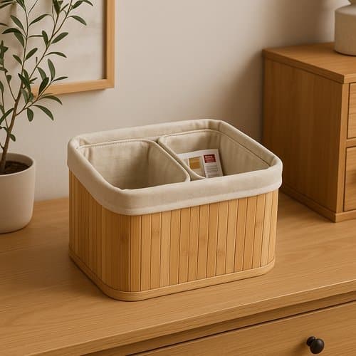 Kit Cestos Organizadores Bambu Natural Organizador Multiuso Sala Cozinha Banheiro