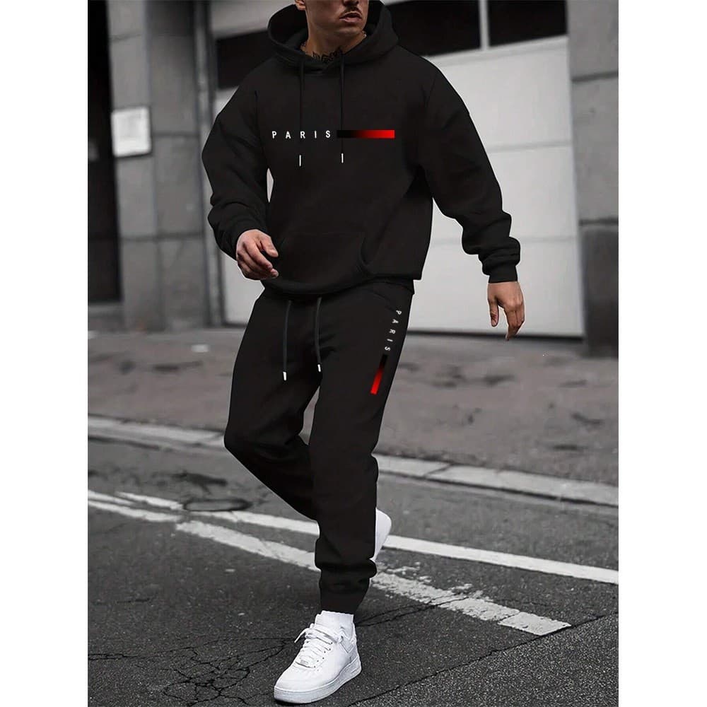 2026 Novo Moletom Masculino com Capuz e Logo e Letras Estampados, Moletom Solto, Conjunto de Calça e Camisa de Manga Lon