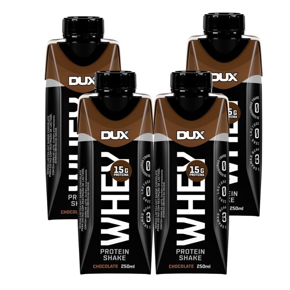 Kit 4 Bebida Láctea UHT Whey Protein Shake Dux Sabor Chocolate com 15g de Proteína 250ml