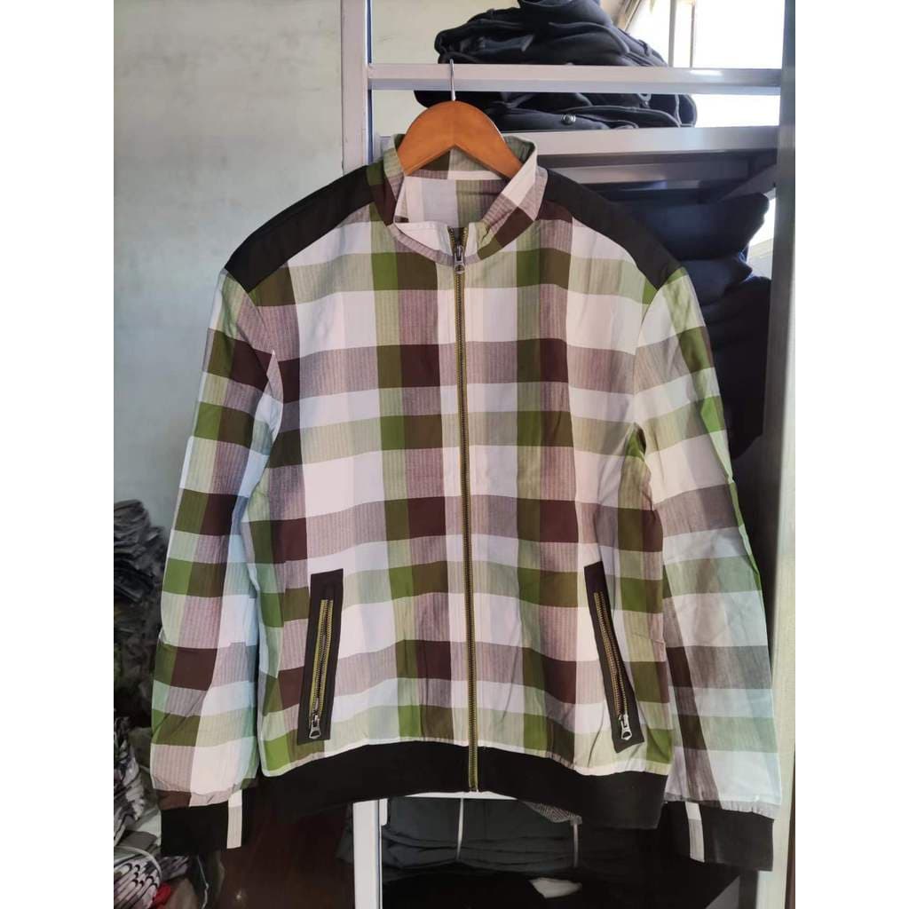 Kajia corte etiqueta primavera outono jaqueta masculina xadrez Casual duas cores gola costura jaqueta masculina