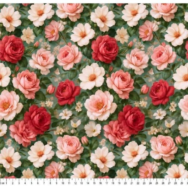 Tricoline Estampa Digital Flores Rosas– 100% Algodão | Tecido para Artesanato, Patchwork, Costura Criativa e Decoração
