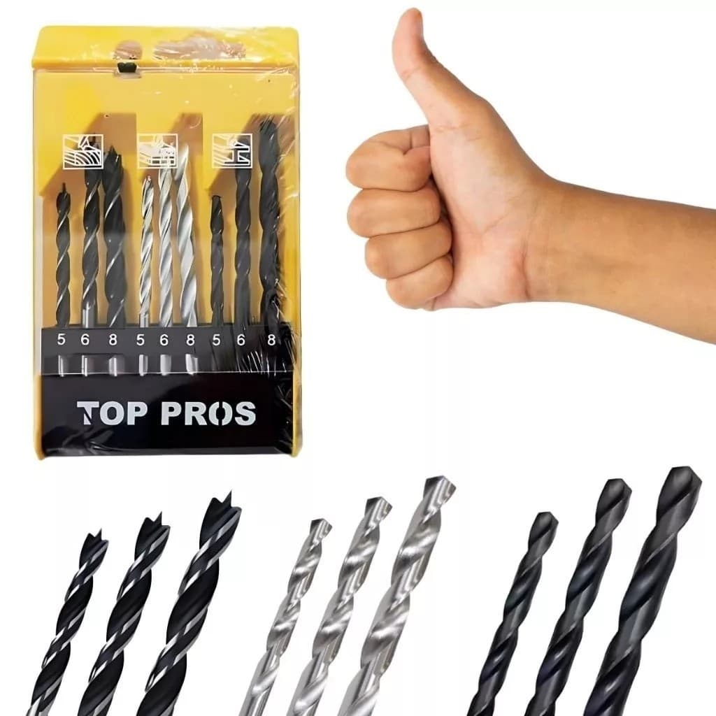 Jogo Brocas Madeira Metal Kit Ferramentas Perfuração Completo Uso Profissional