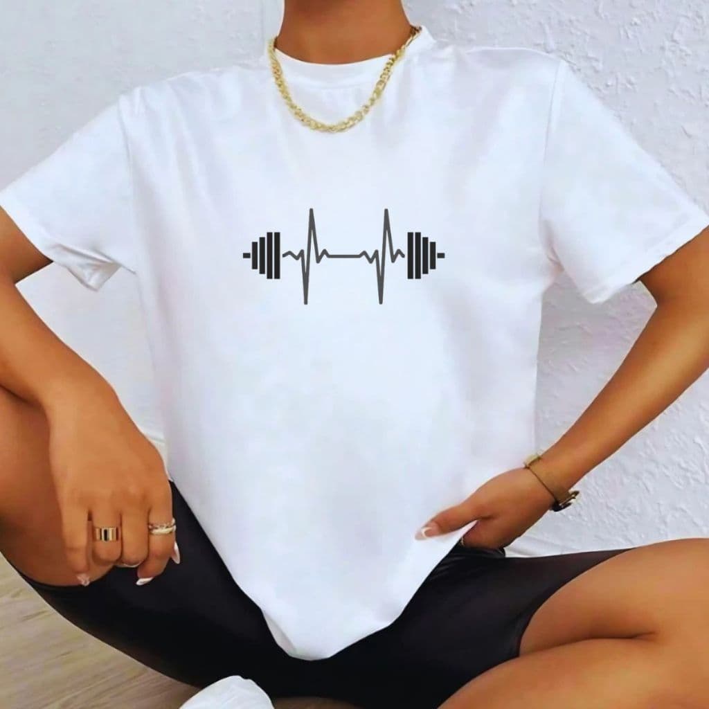 Blusa Feminina T-shirt Estampada Blusinha Fashion Algodão Batimentos Treino Halter Academia
