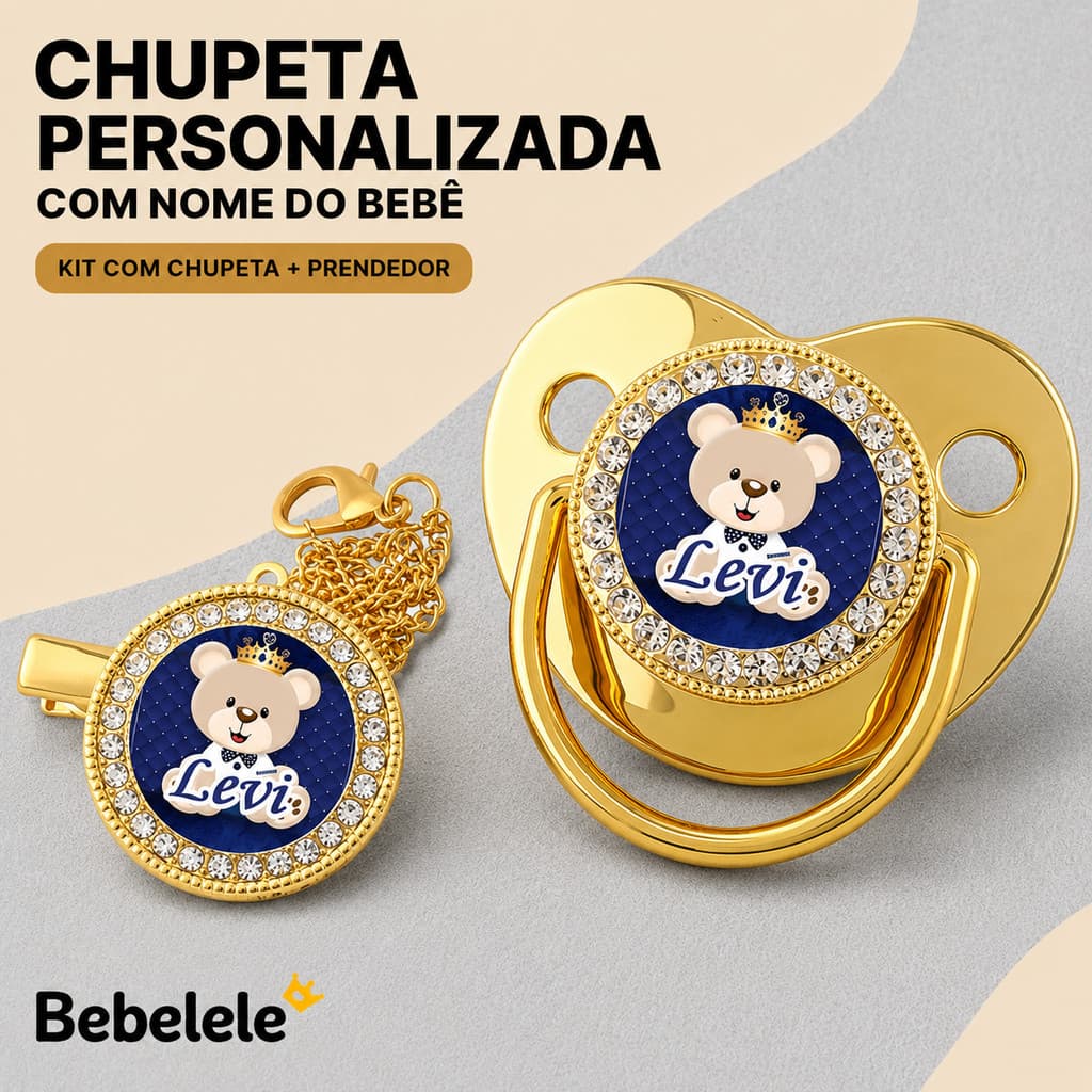 Chupeta de bebê dourada para bebê menino, personalizada com nome e foto, presente de aniversário