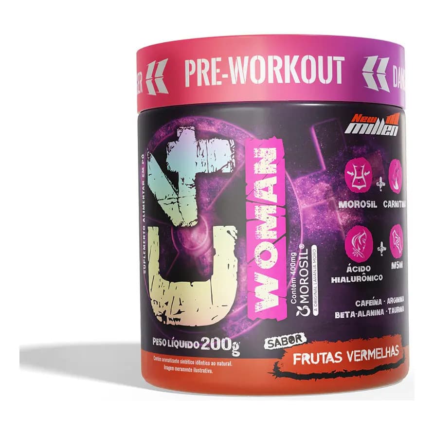 Pre Treino Woman Beta-alanina C4 New Millen Pote 200g Frutas Vermelhas