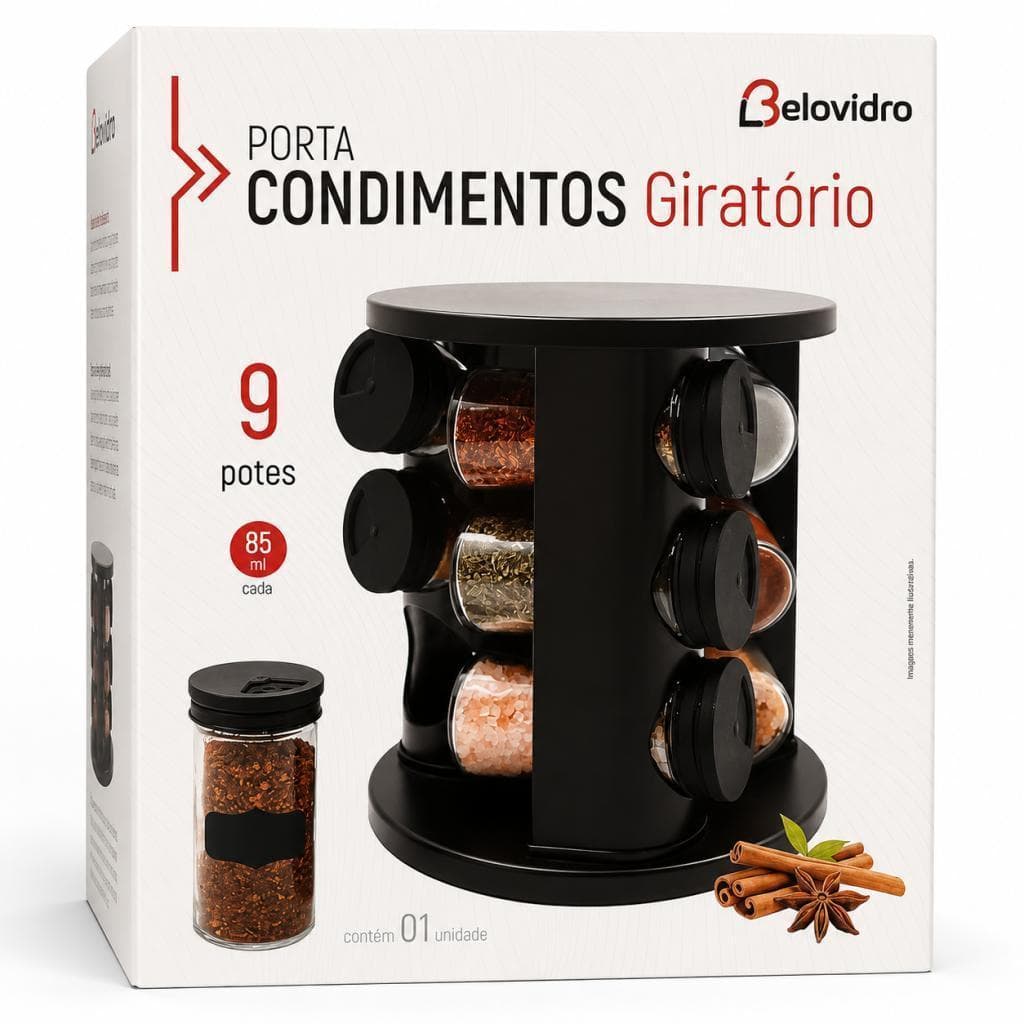Porta-Condimentos Giratório com 9 Potes para Temperos