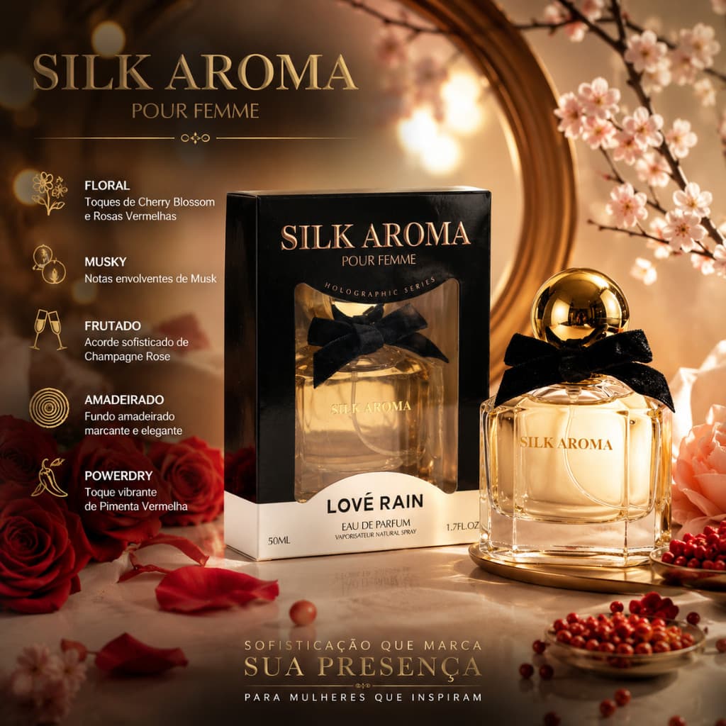 Perfume Feminino Premium Importado 50ml Lové Rain Longa Duração Floral Frutado Musk Amadeirado Cherry Rosas Alta Fixação