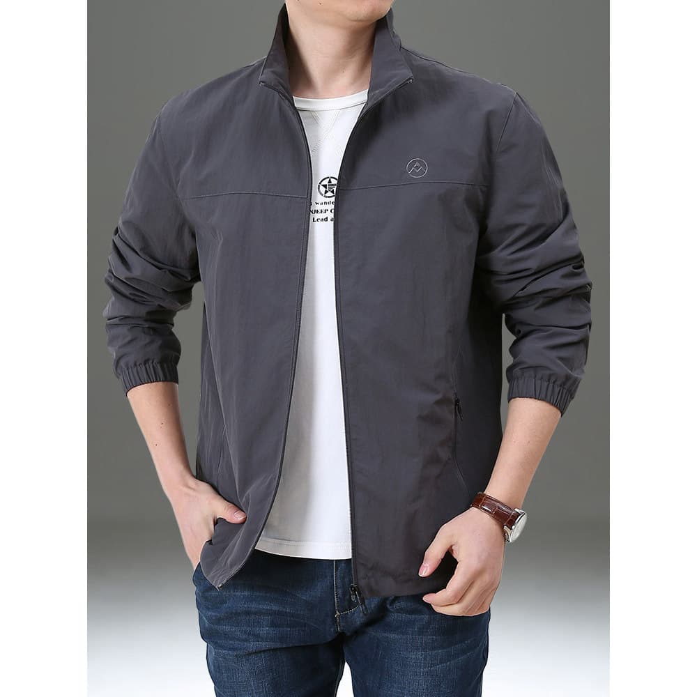 Primavera outono jaqueta masculina 2025 novo estilo masculino topo solto Casual outono gola jaqueta blusão forro de lã o