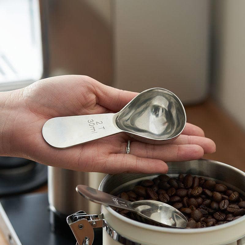Colher medidora de grãos de café 430 em aço inoxidável com cabo curto magnético Colher medidora de grãos de café Chá Lei