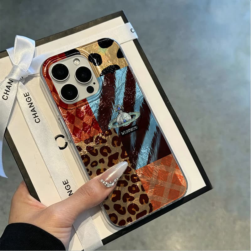 Capinha para iPhone 11/12/13/14/15/16/17 Pro Max Nova capa de celular com estampa de leopardo em patchwork