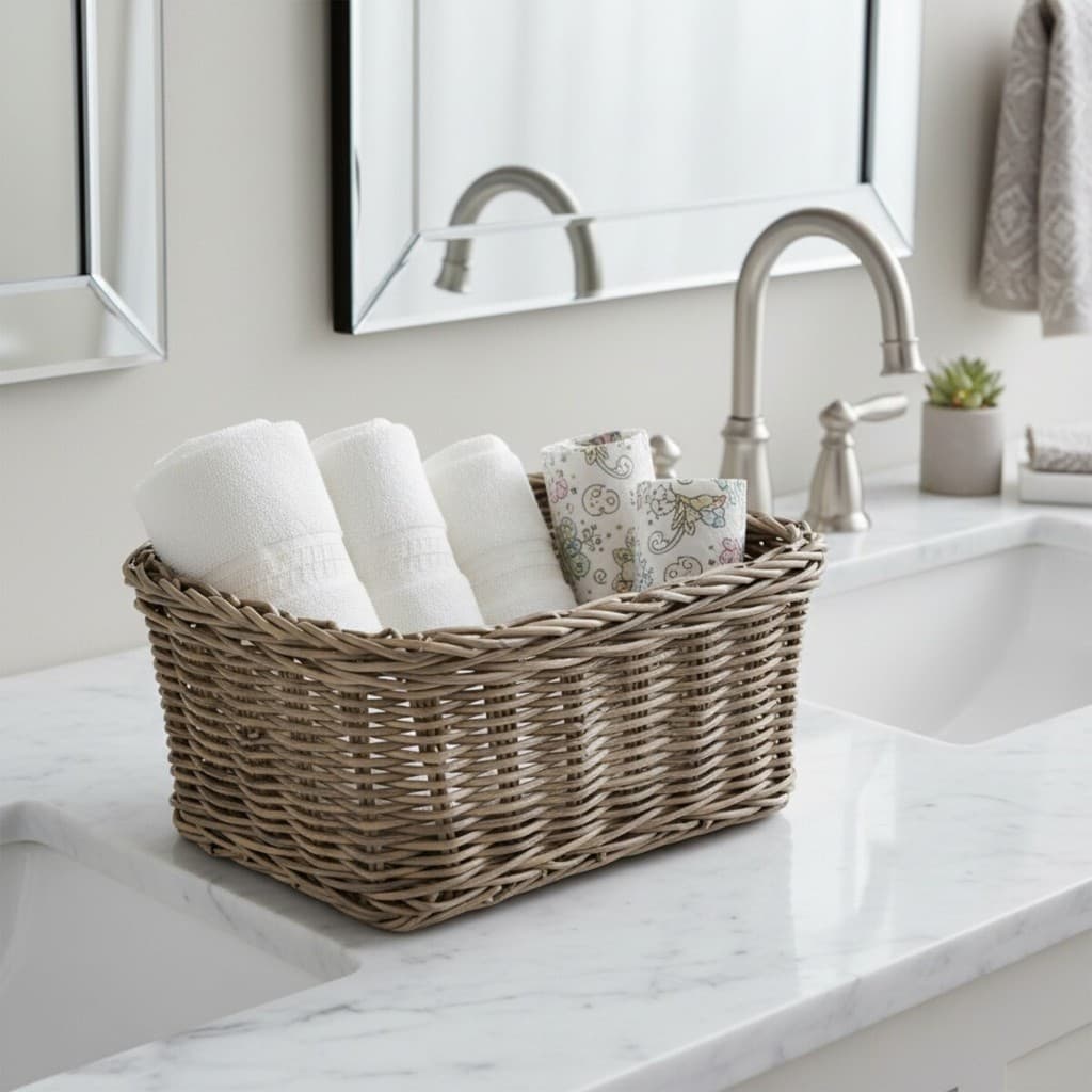 Cesto Organizador Médio Rattan Sintético para Banheiro Sala Lavabo 40cm
