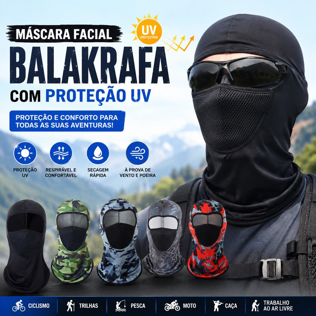 Balaclava  Facial UV Respirável para Moto, Pesca e Esportes