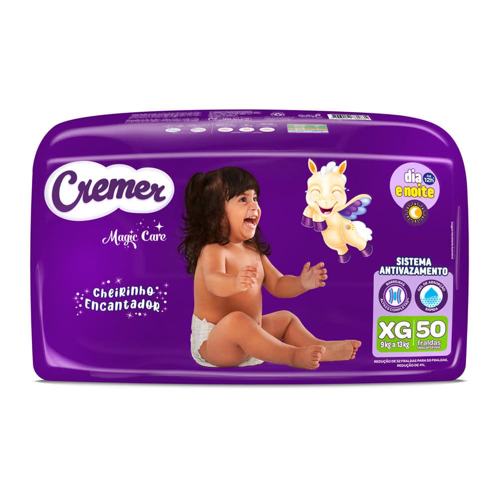 Fralda Cremer Magic Care Cheirinho Encantador Tamanho XG 50 Unidades Descartáveis