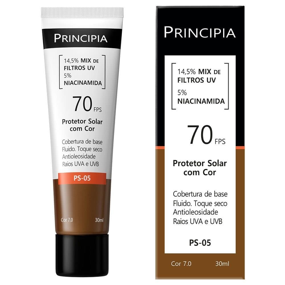 Protetor Solar Facial Principia PS-05 Cor 7.0 FPS 70 30ml para Proteção Solar e Cobertura Uniforme