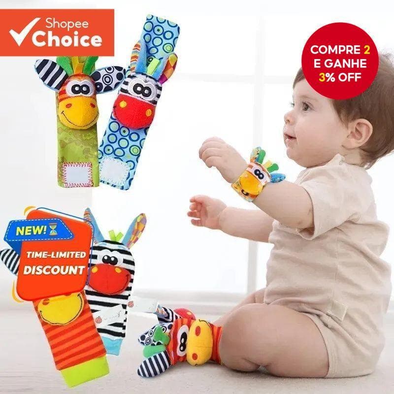 0-12 Meses Bebê Chocalhos Brinquedos Animais Meias Alça De Pulso + Chocalho Pé Bug Criança