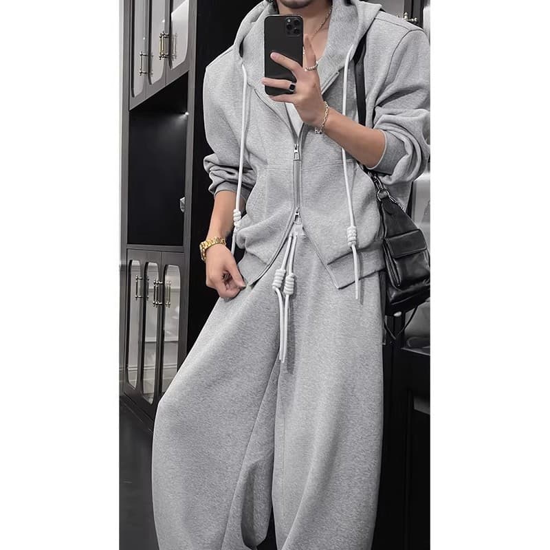 Americano High Street moletom com capuz terno estilo masculino combinando Casual moletom um conjunto completo ootd Wear 