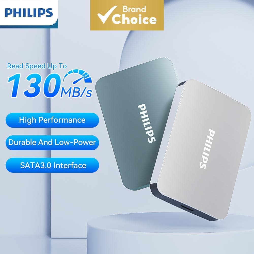  SSD Externa Portátil Philips 1TB 2TB USB 3.0 Alta Velocidade Compacta Compatível com PC, Mac, Laptop e TV