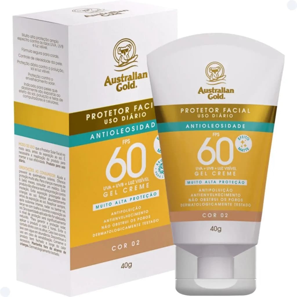 Protetor Solar Facial Fps 60 Com Cor 02 40g Australian Gold Australian Gold Protetor Solar Gel Creme