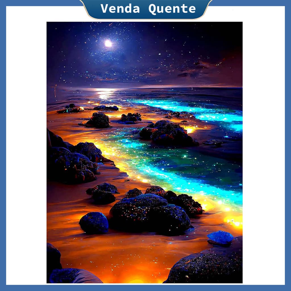 5D rodada pintura diamante, praia lua fantasia pintura artista Pintura decorativa 30x40 cm
