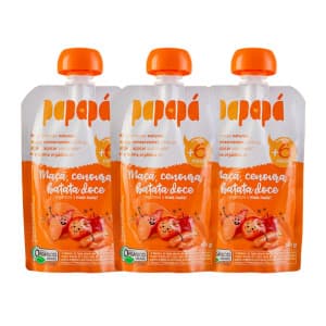 Kit Papinha Infantil Orgânica Maçã Cenoura Batata Doce Papapá Sem Açúcar - 3 Unidades 100g