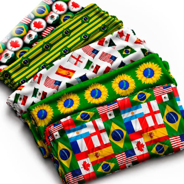 Tecido Tricoline Estampado Digital Estampas Copa do Mundo Variadas Costura Artesanato Patchwork