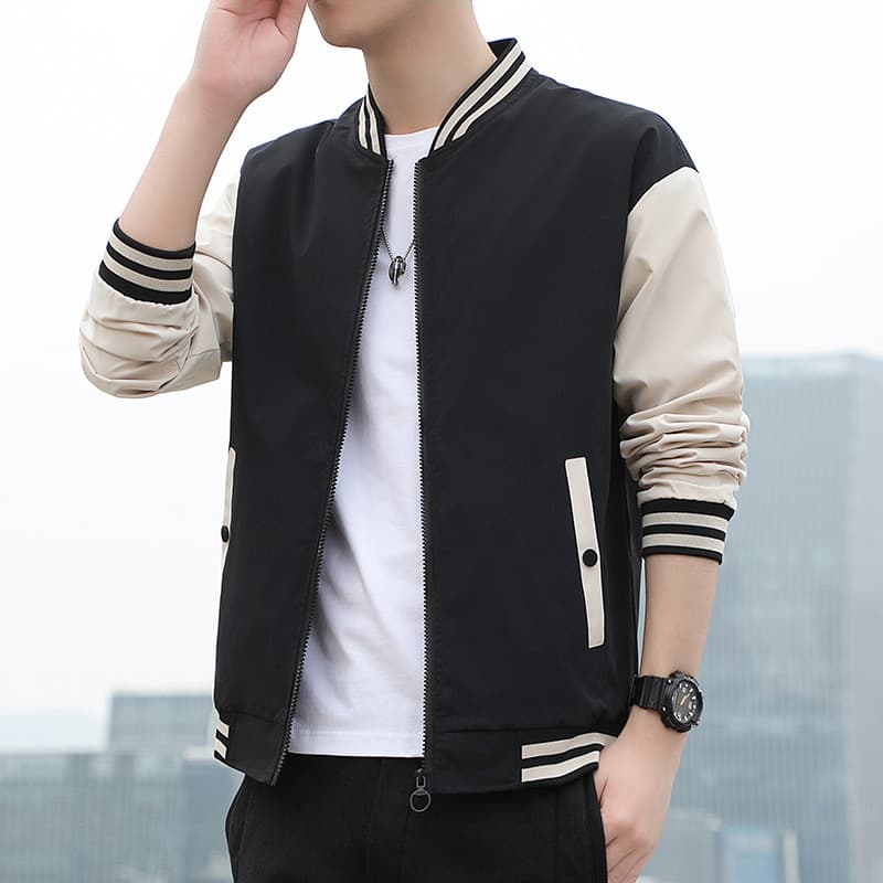 Guangzhou jaqueta de bloqueio de cores masculina jaqueta superior preta uniforme de beisebol Casual masculino na moda es