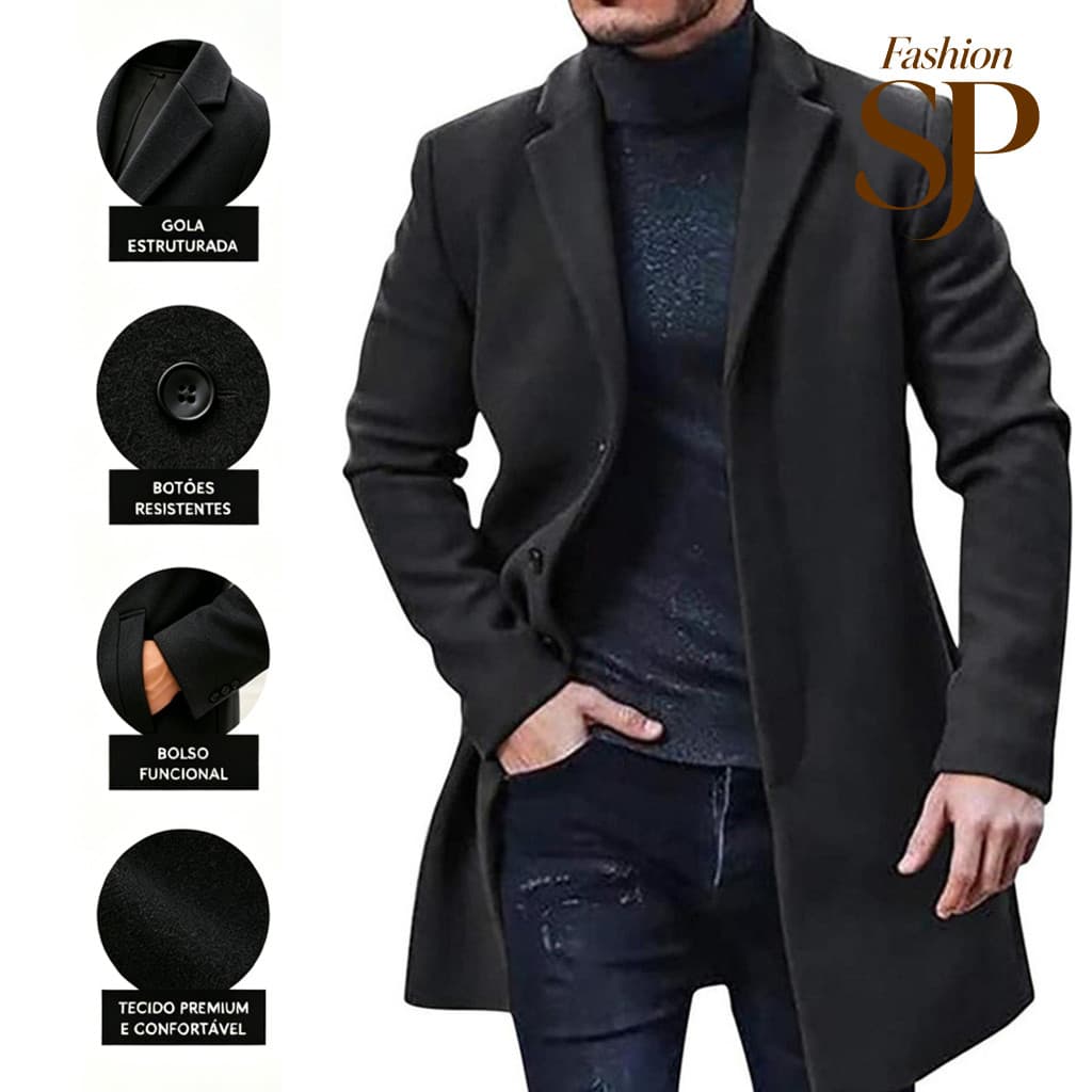 Casaco Masculino De Lã Formal Com Design De Peito Único