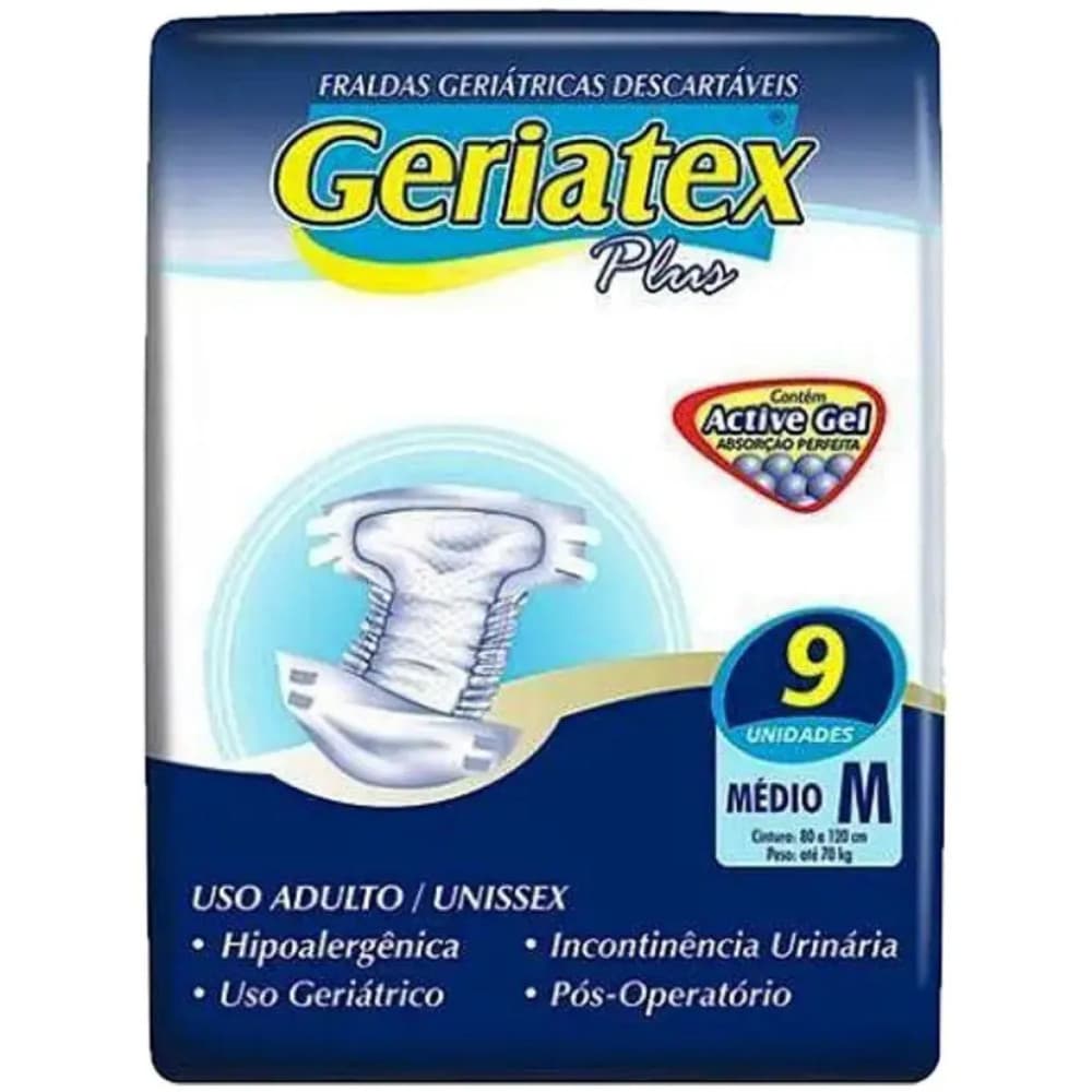 Fralda Geriátrica Unissex  Plus Noturna M  9 unidades  Geriatrex 