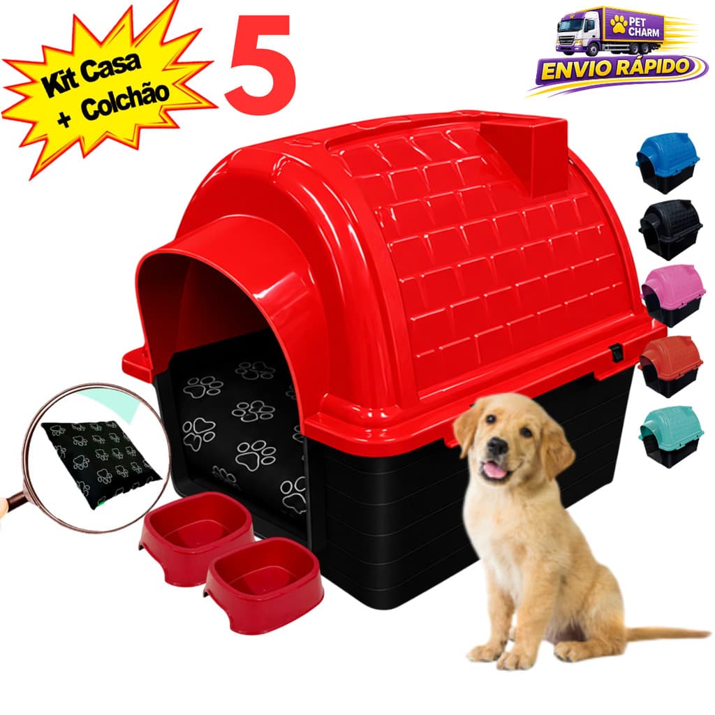 Casinha N5 + Cama Para Cachorro + Comedouro + Bebedouro Pet Caminha Para Cachorro Casa Para Cachorro