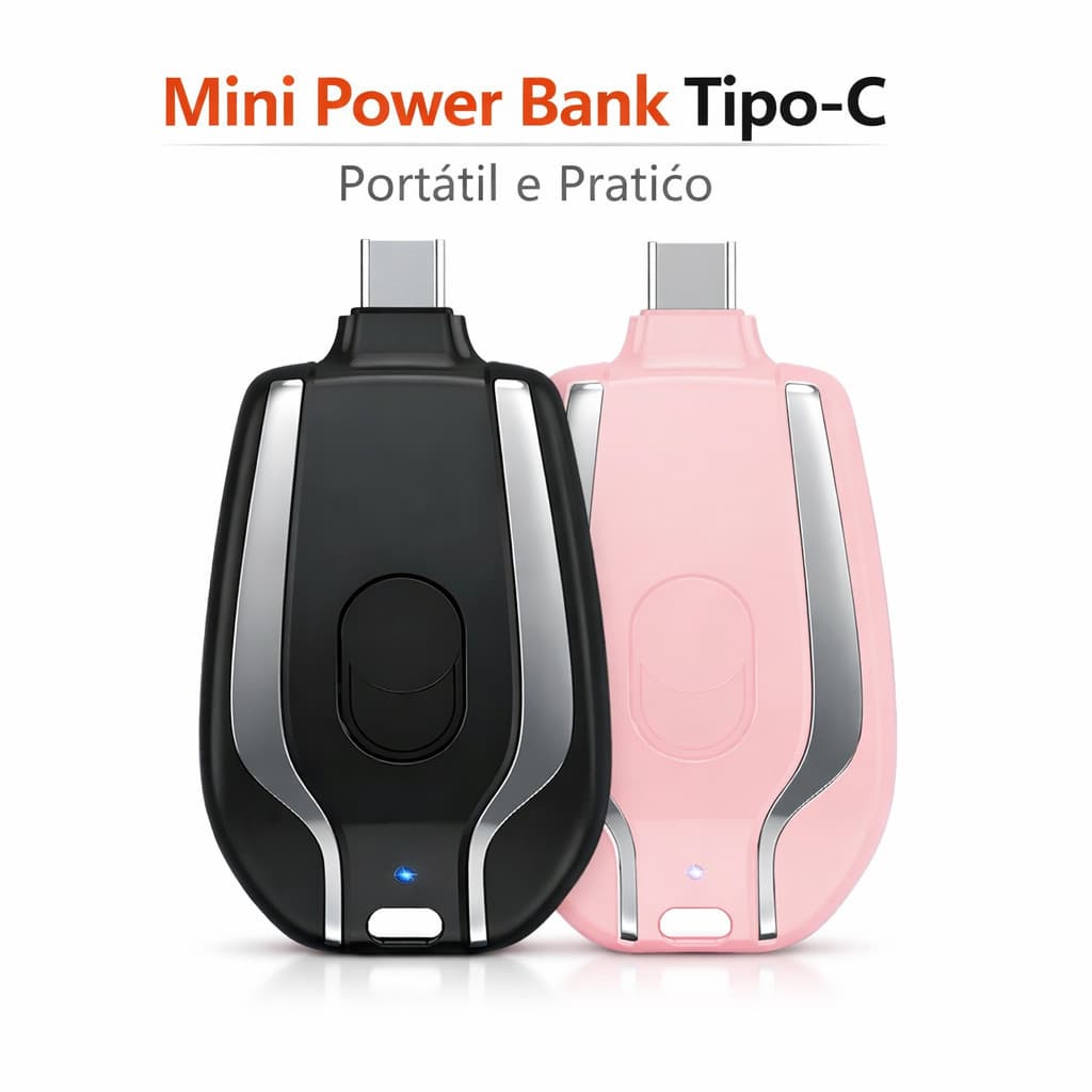 Carregador Portátil Chaveiro Tipo-C de Emergência Mini Power Bank ANJGG BRASIL 